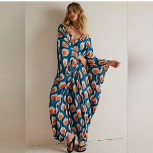 Free People Groovy Baby Kaftan Maxi Gown
Peacock Teal Red Print one size